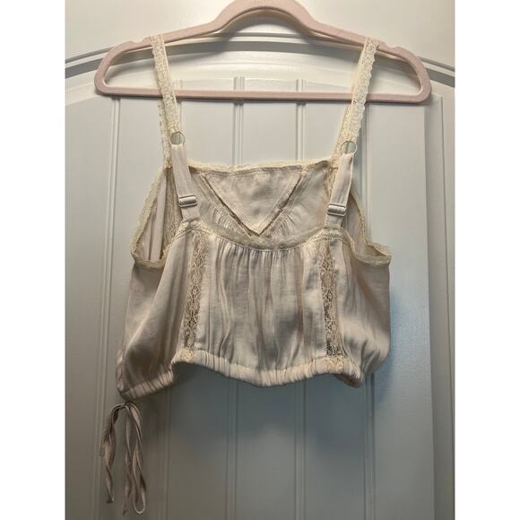 Urban Outfitters Women’s Boho Tuli Lace-Inset Trim Cropped Tank Top Size M Beige - Picture 4 of 5